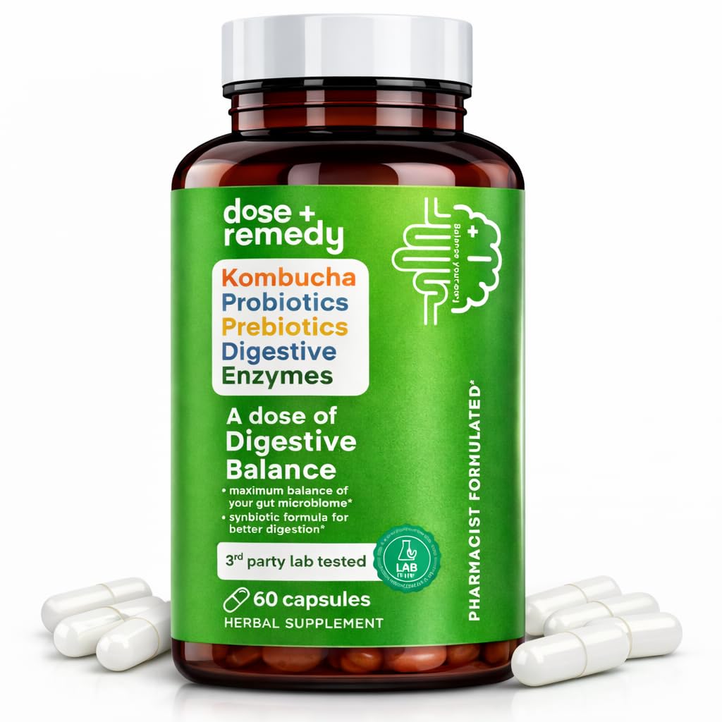 Μια δόση Digestive Balance-Gut Health Supplement-USDA- Kombucha, 7 Probiotic Strains και Prebiotics για Microbiome-Digestive Enzymes για Digetion-Bloating Relief για γυναίκες και άνδρες