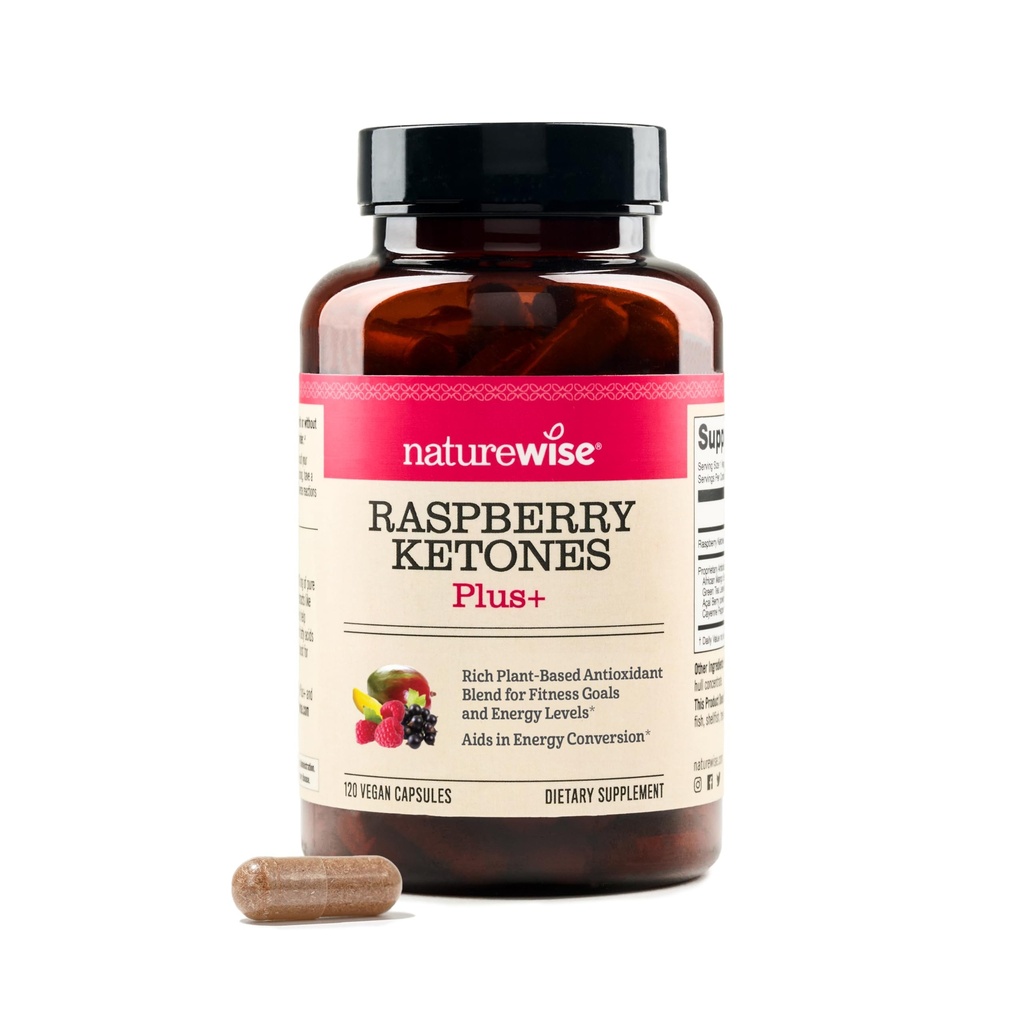 NatureWise Raspberry Ketones Plus - w/ Green Tea Extract, Cayenne Pepper, & Acai Berry - Υποστηρίζει Αντιοξειδωτικά Υγεία, Επίπεδα Ενέργειας, Στόχους Βάρος - Vegan & Gluten-Free - 120 Κάψουλες[120-Ημέρα Προμήθεια]