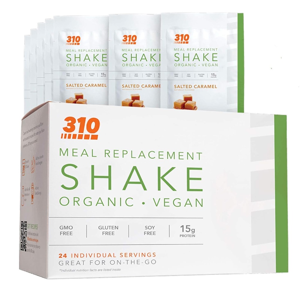 24 CT Organic Shake Box - Vegan Plant Protein Powder and Meal Replacement Shake - By 310 Nutrition - Gluten, Dairy and Soy Free - 0g Sugar 
