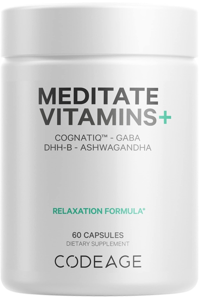 Codeage Meditate Vitamins+ Supplement - CognatiQ, DHH-B, GABA, Ashwagandha, οργανικά μανιτάρια, μύρτιλλα - BDNF χάπια εγκεφάλου και νευροπρωτεϊνη - Vegan, μη-GMO, χωρίς γλουτένη - 60 κάψουλες