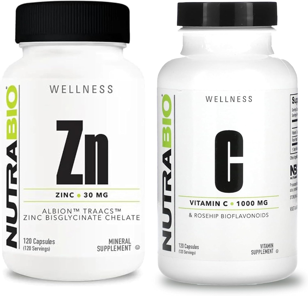 NutraBio Χηλικός ψευδάργυρος και βιταμίνη C με συμπλήρωμα HIPS Rose Bundle – συμπλήρωμα βιταμίνης Bundle μπορεί να βοηθήσει με αντιοξειδωτική και ανοσοποιητική υποστήριξη, και τη συνολική υγεία και ευεξία