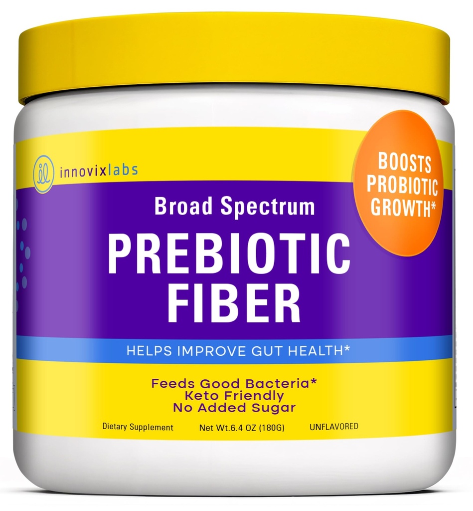 InnovixLabs Prebiotic Fiber Powder for Gut & Digestive Health, High Fiber Supplement for Women and Men with Chicory Root, FOS, Acacia, Inulin, Soluble & Insolute Fiber, No Added Sugar, 30-Day Supply