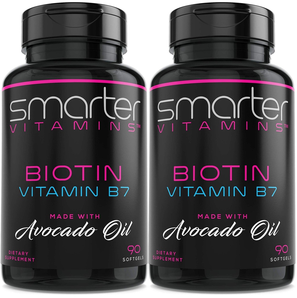 (2 Pack) Smarter Biotin 5000mcg σε λάδι Avocado, βιταμίνη Β7, μη GMO, 90 Mini Liquid Softgels, χωρίς σόγια