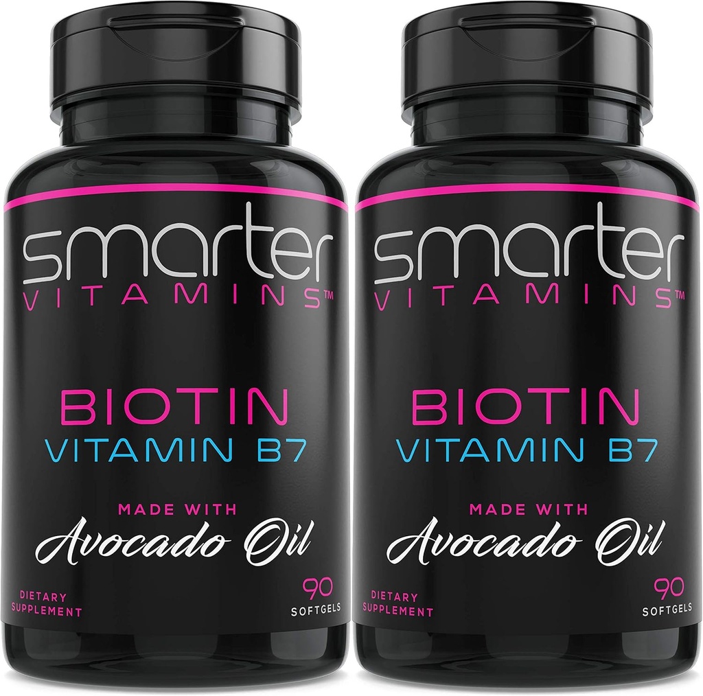 (2 Pack) Smarter Biotin 5000mcg σε λάδι Avocado, βιταμίνη Β7, μη GMO, 90 Mini Liquid Softgels, χωρίς σόγια