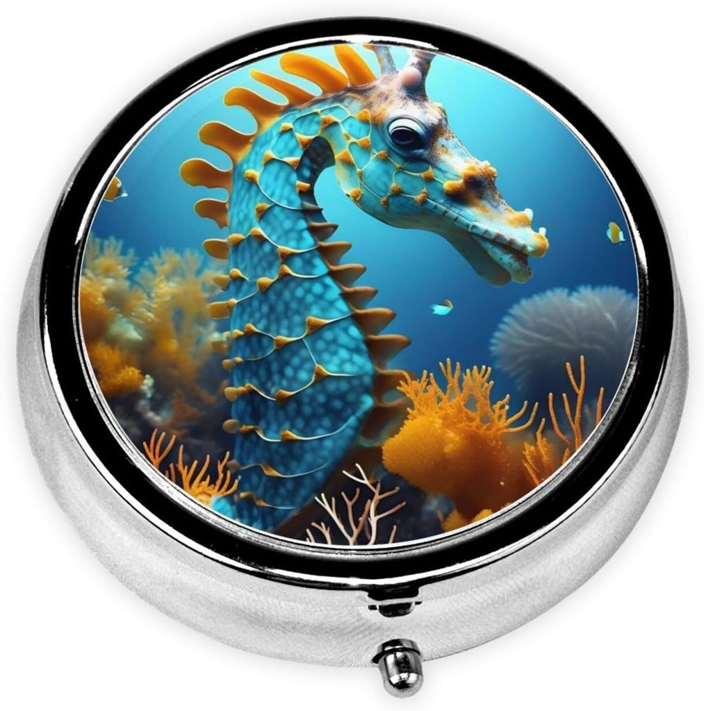 Κουτί χαπιών, μικρή θήκη χαπιών για το πουρμπουάρ & τσέπη, χαριτωμένος οργανωτής ιατρικής Travel Pillbox, φορητός κάτοχος εμπορευματοκιβωτίων χαπιών για να κρατήσει βιταμίνες, φαρμακευτική αγωγή, ιχθυέλαιο και συμπληρώματα, μπλε ιππόκαμπος