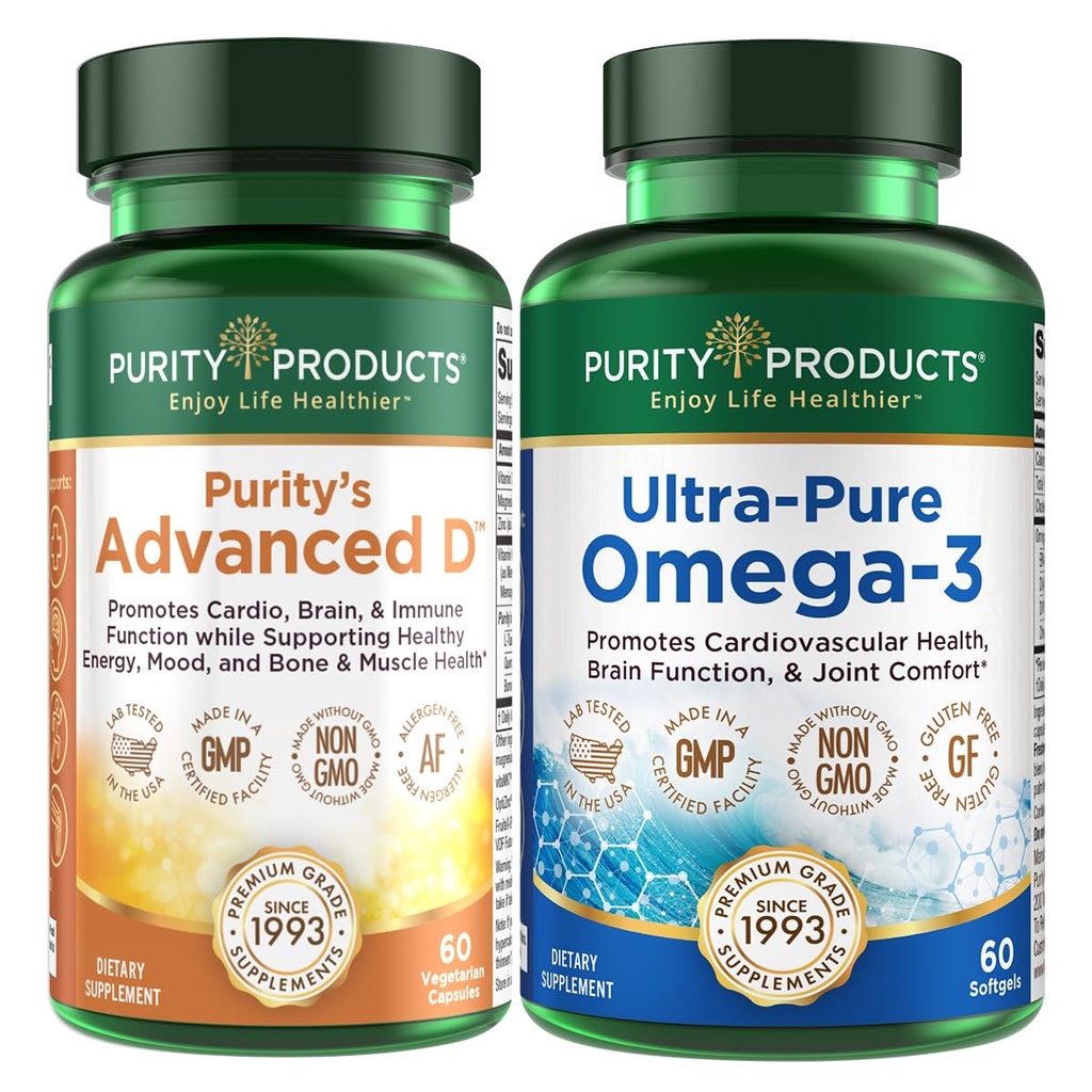 Προϊόντα καθαρότητας Το KIT - Dr. Cannell's Advanced D + Omega-3 Ultra-Pure Fish Oil από Advanced D συσκευάζεται με βιταμίνη D, βιταμίνη K2, ψευδάργυρο, κιτρικό μαγνήσιο, βόριο και ταυρίνη