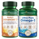 Προϊόντα καθαρότητας Το KIT - Dr. Cannell's Advanced D + Omega-3 Ultra-Pure Fish Oil από Advanced D συσκευάζεται με βιταμίνη D, βιταμίνη K2, ψευδάργυρο, κιτρικό μαγνήσιο, βόριο και ταυρίνη