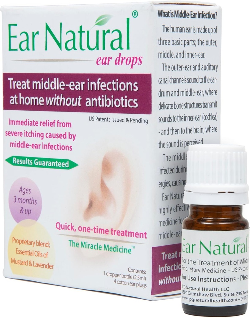 EarNatural® – Treatment for Middle-Ear Infections, Earache, Itching – Relief in Less Than a Minute - in a Single Treatment – 100% Natural Ingredients, Made in USA – US Patents Issued & Pending