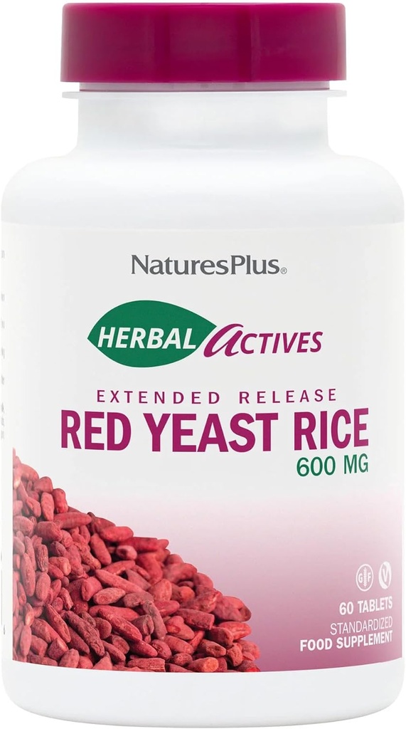 Natures Plus Herbal Actives Red Yeast Rice Extended Release 600 mg - 60 Tablets, Pack of 2 - Supports General Well-Being - Vegetarian, Gluten Free - 120 Total Servings