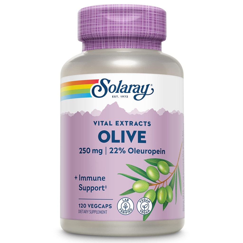 SOLARAY Olive 250mg - Olive Leaf Extract Κάψουλες με 22% Oleuropein, Plus Lemon Balm - Πολυφαινόλες συμπλήρωμα για την υποστήριξη ευεξίας - Vegan, 60-Day Εγγύηση, Εργαστήριο Επαληθευμένο - 120 μερίδες, 120 VegCaps