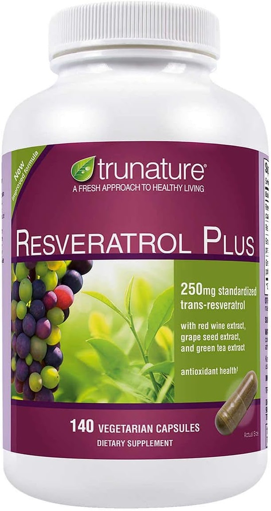 trunature Resveratrol Plus Standardized Trans-Resveratrol 250 Milligram, 140 κάψουλες χορτοφάγων