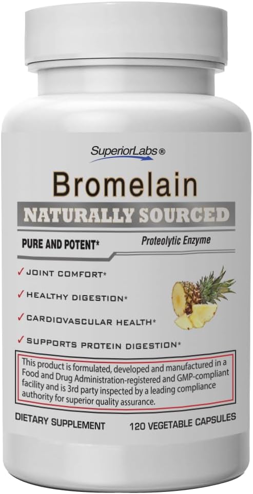Superior Labs Bromelain 500mg – 2400 GDU/Gram Μη-GMO Ανανά Ένζυμο, Φυτικά Βασισμένη σε Επιπεφυκίτιδα Υποστήριξη, Προωθεί Κοινή Άνεση & Υγεία Ιστού – 120 Veg Caps