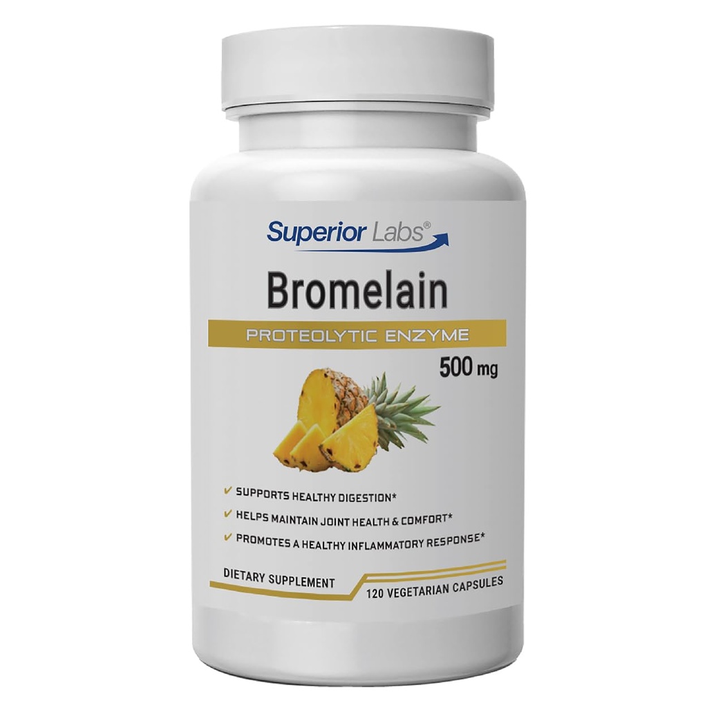 Superior Labs Bromelain 500mg – 2400 GDU/Gram Μη-GMO Ανανά Ένζυμο, Φυτικά Βασισμένη σε Επιπεφυκίτιδα Υποστήριξη, Προωθεί Κοινή Άνεση & Υγεία Ιστού – 120 Veg Caps