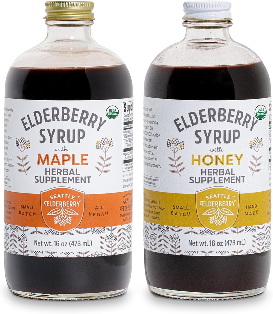 Syrup Bundle – 2 μπουκάλια Νόστιμα, χωρίς γλουτένη Elderberry Βότανο Συμπληρώματα με Ισχυρά Ανοσοποιητικά Οφέλη Κατασκευασμένα από Μόνο Βιολογικά Συστατικά σε Μικρές παρτίδες στις ΗΠΑ - 32oz