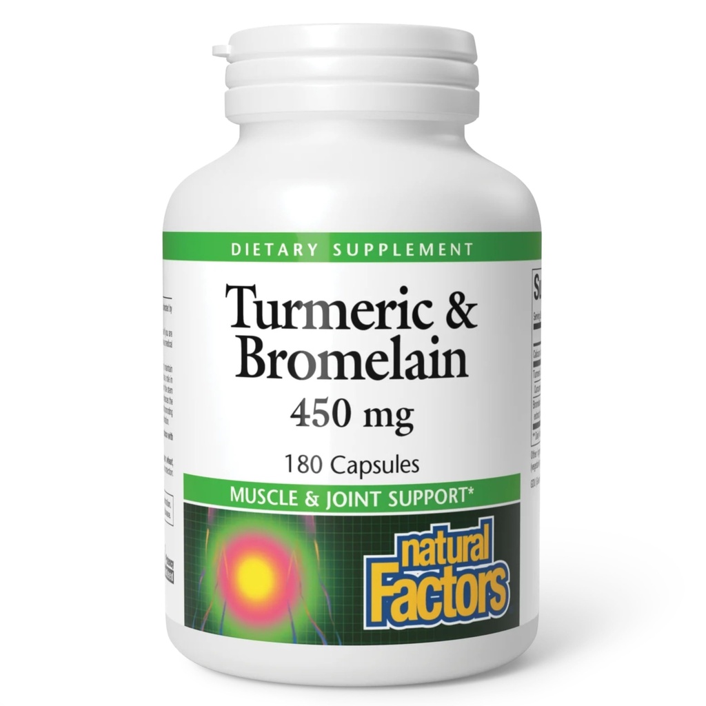 Φυσικοί Παράγοντες, Κουρκουμάς & Bromelain 450 mg, Μυϊκή και Κοινή Υποστήριξη, 180 Κάψουλες
