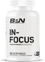 BARE PERFORMANCE NUTRITION BPN in-Focus Brain Supplement for Memory & Focus Χάπια καφεΐνης, 1g L Τυροσίνης ανά υπηρεσία + Alpha GPC, 40 σέρβις, Χωρίς γλουτένη + Vegan