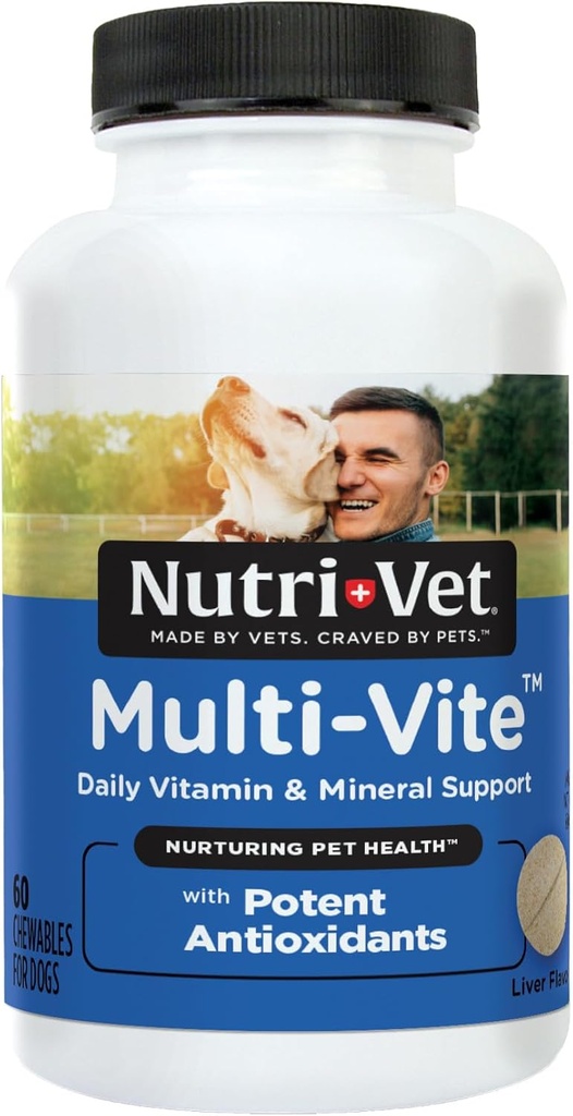 Nutri-Vet Multi-Vite μασώμενα για ενήλικες σκύλους, ημερήσιες βιταμίνες σκύλου & Ορυκτά, υποστηρίζει ισορροπημένη διατροφή, κατοικίδια πολυβιταμίνη, υποστηρίζει κοινή, ανοσοποιητική, και καρδιοαγγειακή υγεία σε σκύλους, 60 κόμης
