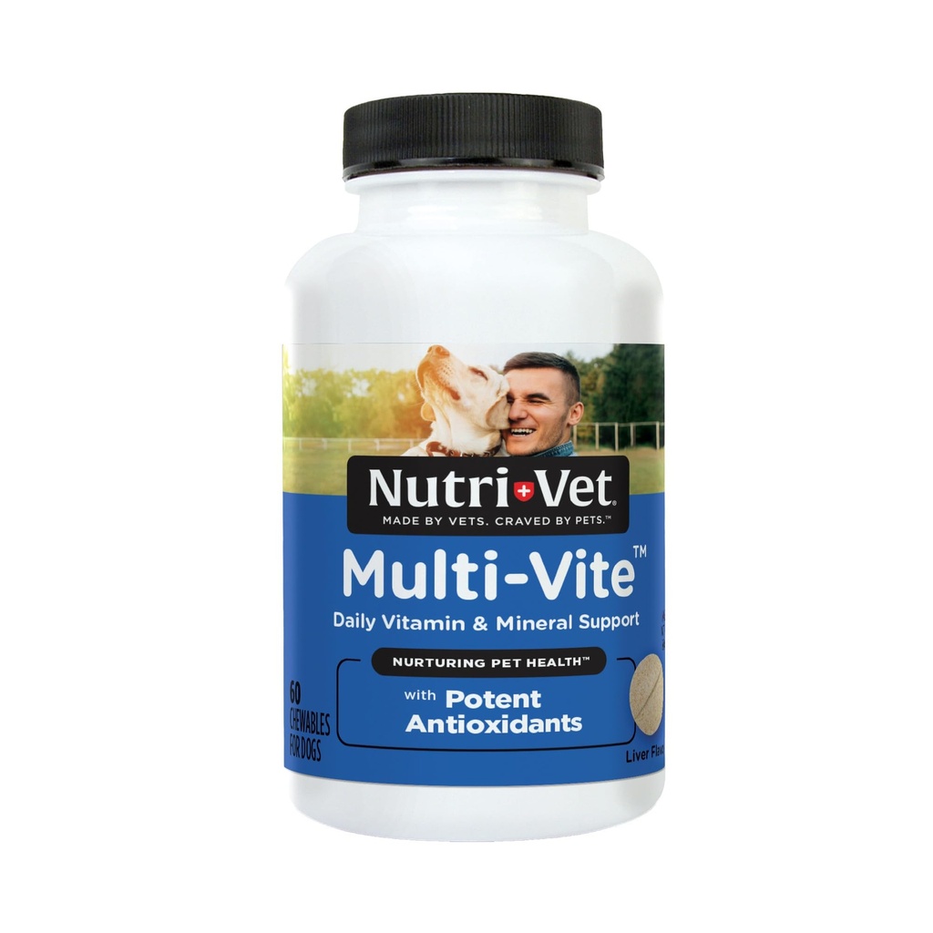Nutri-Vet Multi-Vite μασώμενα για ενήλικες σκύλους, ημερήσιες βιταμίνες σκύλου & Ορυκτά, υποστηρίζει ισορροπημένη διατροφή, κατοικίδια πολυβιταμίνη, υποστηρίζει κοινή, ανοσοποιητική, και καρδιοαγγειακή υγεία σε σκύλους, 60 κόμης