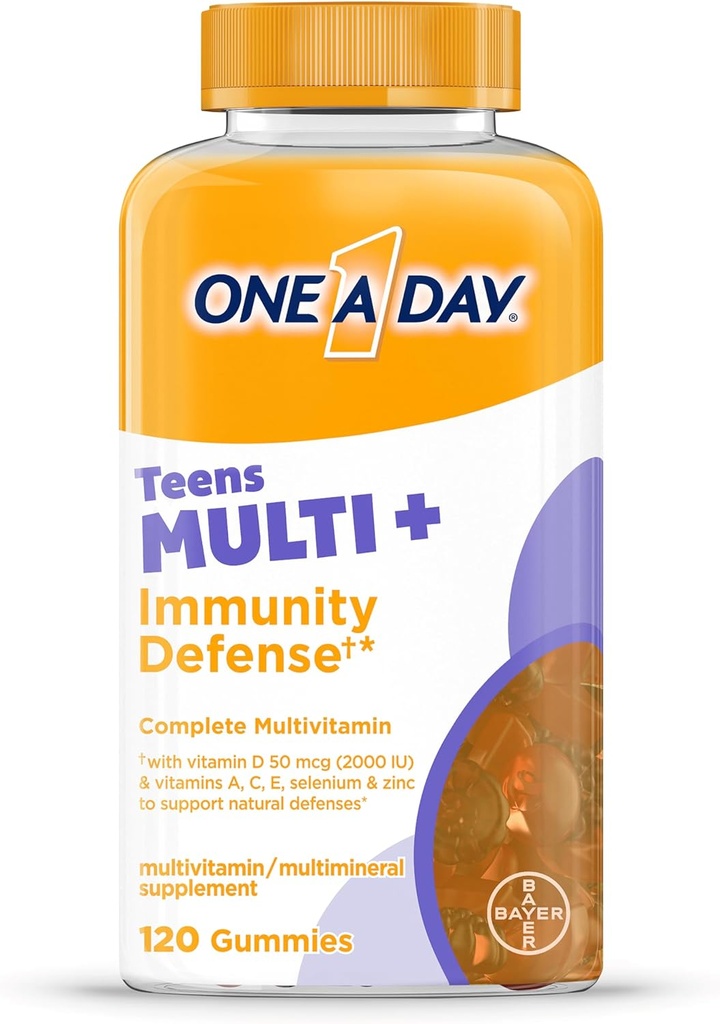 ONE A DAY Teen Multi+ Immunity Defense Vitamins, Multivitamin Gummies Με την ενίσχυση της Ανοσίας Υποστήριξη με Βιταμίνες A, C, D, E, Selenium & Zinc, 120 Count
