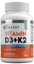 HAYAT Βιταμίνες Vegan Vitamin D3+K2 (5000 IU + 100 MCG), Συμπλήρωμα διατροφής για τα οστά, τα δόντια, τους μυς και το ανοσοποιητικό υγεία υποστήριξη, 2 μήνες προμήθεια, Certified Hanal, 60 κάψουλες, Made in The USA