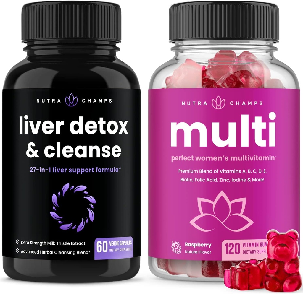 NutraChamps Liver Cleanse Detox Κάψουλες και (2-Pack) Γυναικεία πολυβιταμίνες Gummies Bundle