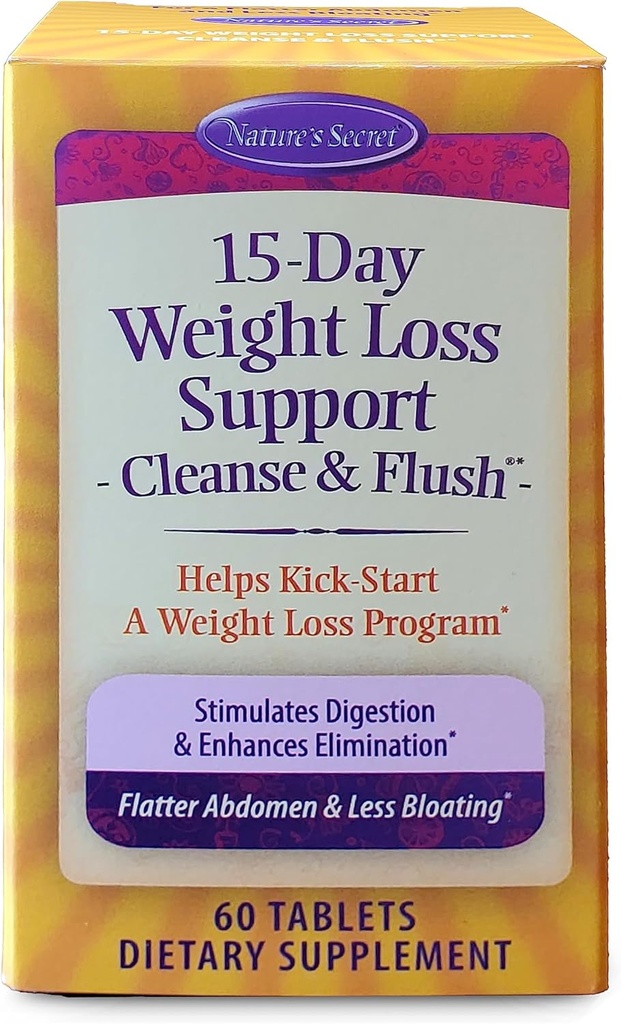 Nature's Secret 15-Day Weight Loss Support & Natural Energy Boost - Cleanse & Flush Stimulates Digestion, Enhances Toxin Elimination & Reduced Bloating with Healing Herbs & Probiotics - 60 Tablets