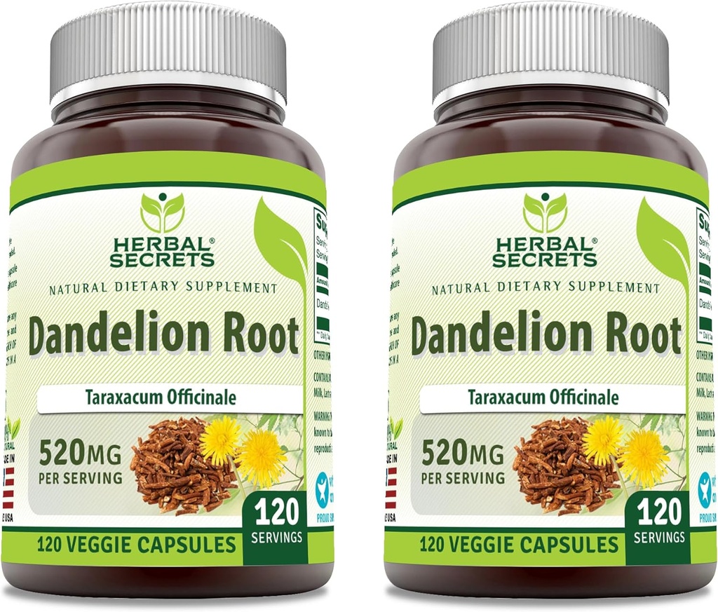 Herbal Secrets Dandelion Root 520 mg Veggie Capsals Supplement 