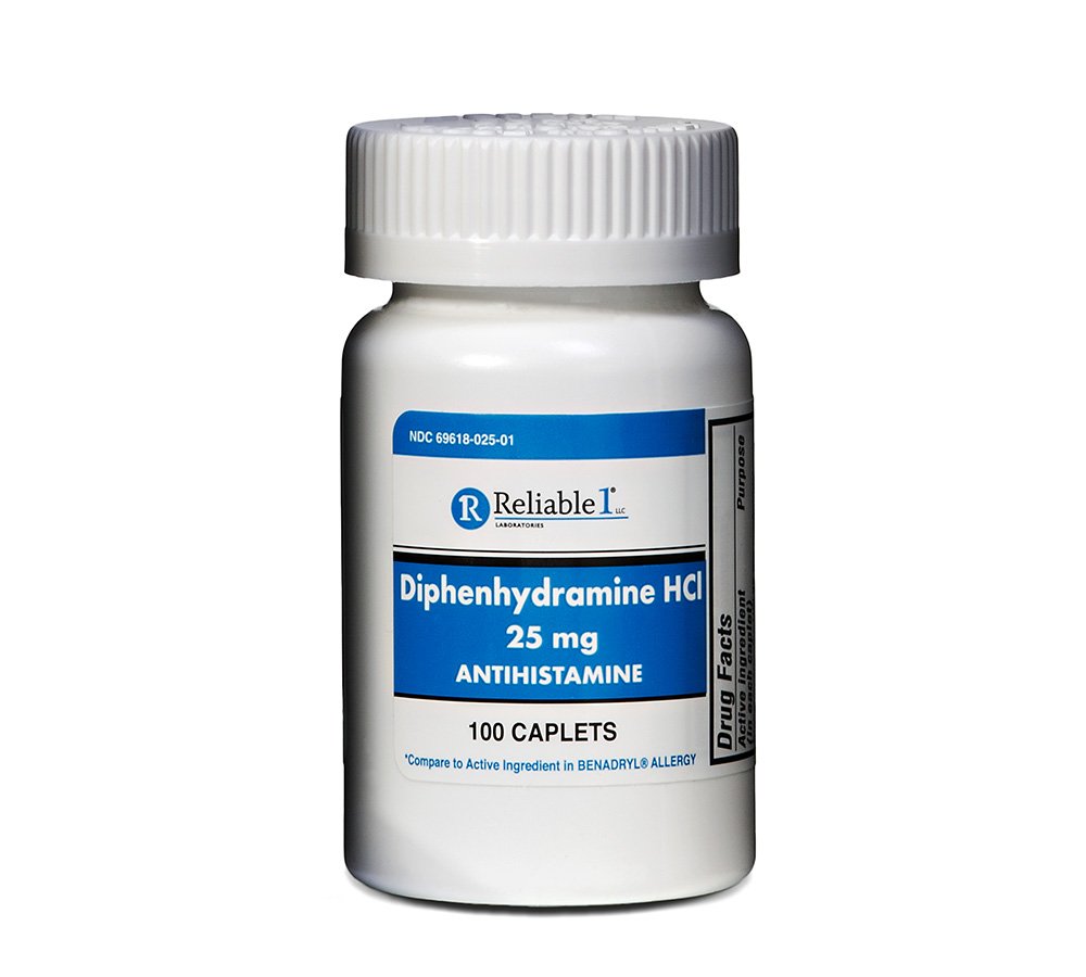 Αξιόπιστο 1 Diphenhydramine HCI 25mg Αντιισταμινικό 100 Caplets (1 φιάλη)