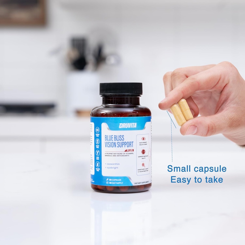 Blue Bliss Vision Support - Βιταμίνες ματιών με λουτεΐνη, βιοτίνη, βατόμουρο και ζεαξανθίνη - Συμπλήρωμα βιταμίνης για την υγεία και τη διατήρηση όρασης για ενήλικες άνω των 60 Veggie Κάψουλες 30 Ημέρα προσφοράς