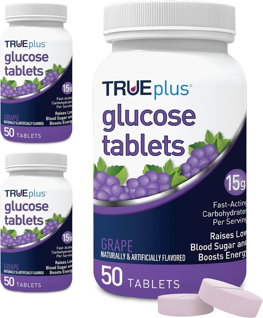 TRUEplus® Glucose Tables, Grape Flavor - 50ct Φιάλη – 3 Συσκευασία