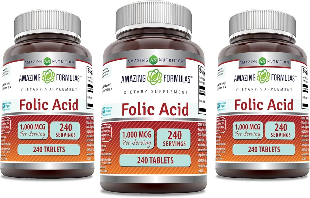 Amazing Formulas Folic Acid 1000 mcg (1 mg) Tablets Supplement 