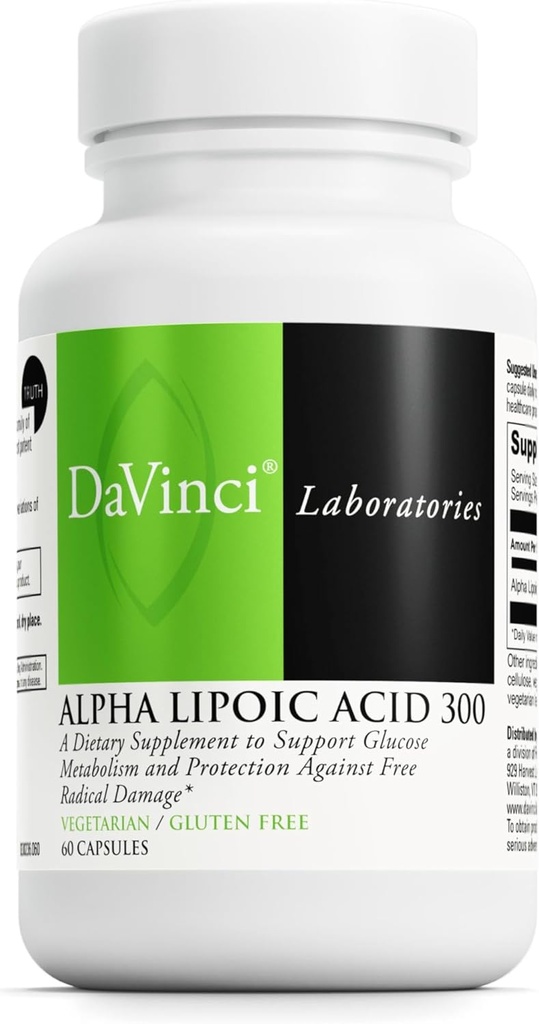 DAVINCI Labs Alpha Lipoic Acid 300 - Συμπλήρωμα διατροφής για την υποστήριξη Μεταβολισμός και υγιή επίπεδα κολλαγόνου - με 300 mg Alpha Lipoic Acid ανά κάψουλα - Χωρίς γλουτένη - 60 κάψουλες χορτοφάγων