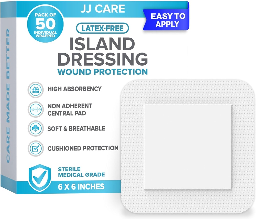 JJ CARE Αυτοκόλλητο Νησιωτικό Ντύσιμο [Pack of 50], 6x6 Στείρα Περιορισμένο Gauze Dressing, Αναπνοή Πληγή Νησί Ντύνονται μεμονωμένα τυλιγμένα με υψηλής απορροφητικότητας μη Stick Center Pad