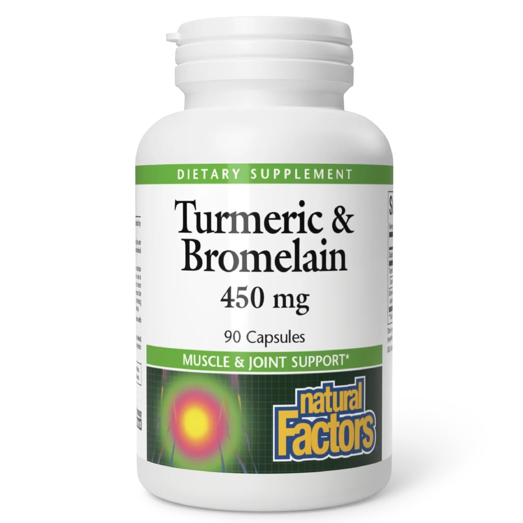 Φυσικοί Παράγοντες, Κουρκουμάς & Bromelain 450 mg, Μυϊκή και Κοινή Υποστήριξη, 90 Κάψουλες