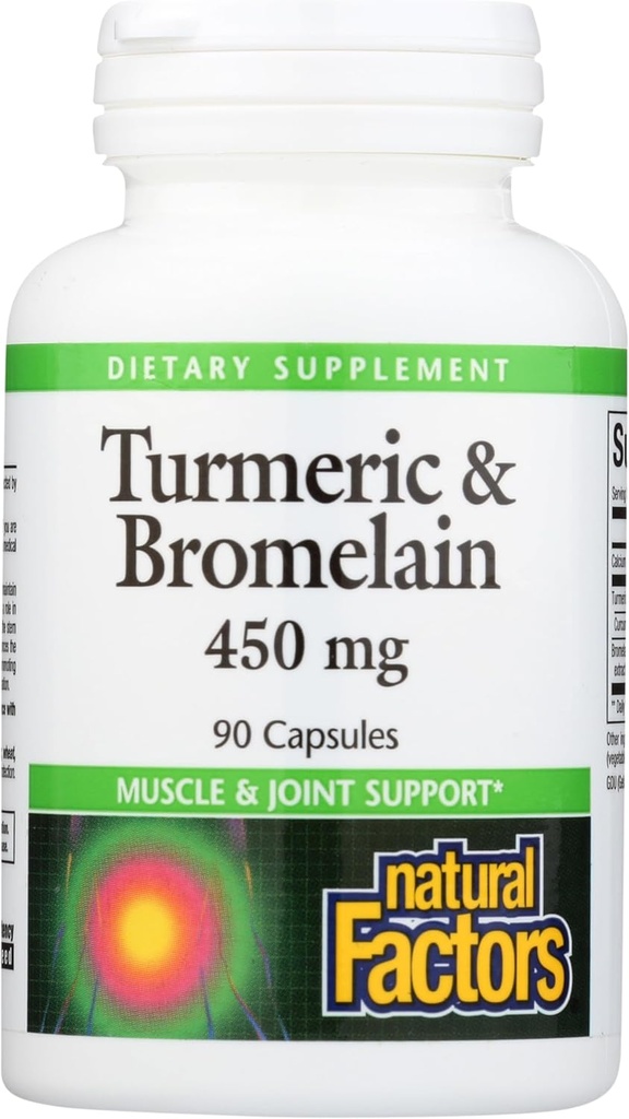 Natural Factors, Turmeric & Bromelain 450 mg, Muscle and Joint Support, 90 Capsules