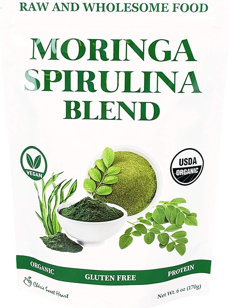 Chérie Sweet Heart Organic Moringa & Spirulina Superfood Blend, 6 oz – USDA Organic, Non-GMO, Vegan, Gluten-free Supergreens Σκόνη για την ενέργεια, Detox & Καθημερινή ευεξία