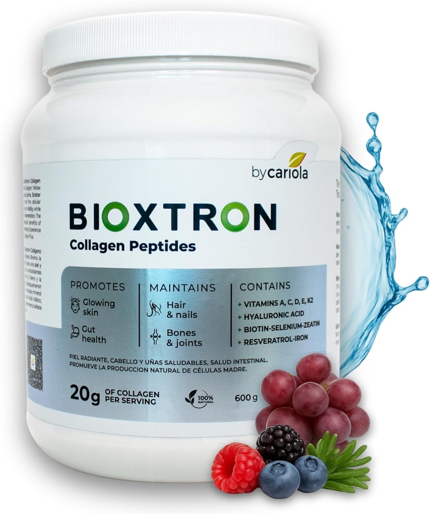 Bioxtron Collagen Peptides Peptides Powder - Unflavored, Τύπος I Βοοειδή με ανανέωση βλαστικών κυττάρων για τα μαλλιά, τα νύχια, το δέρμα, τα κόκκαλα, οστά & κοινή υγεία Υποστήριξη - Υαλουρονικό οξύ, πρωτεΐνη, βιοτίνη - 600g (30 Services)