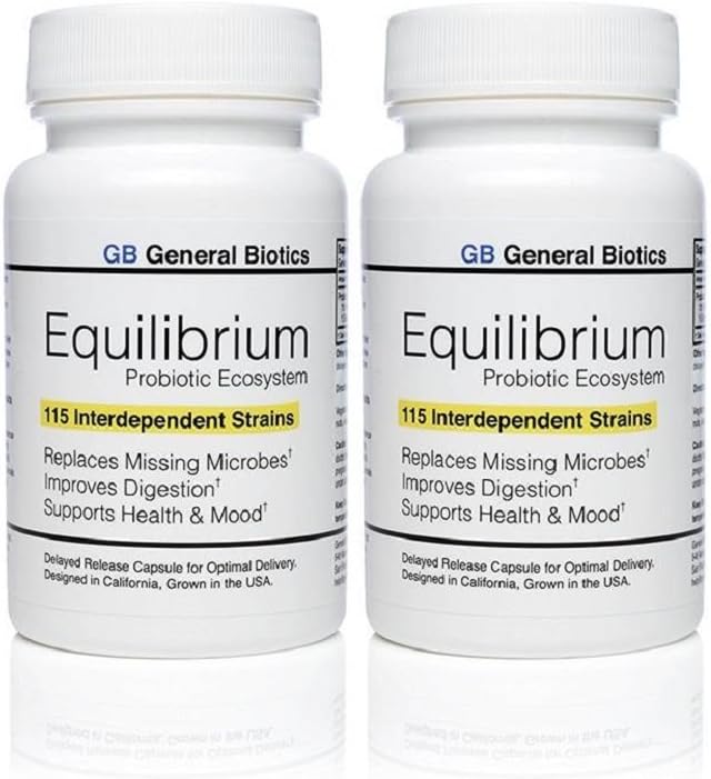 Equilibrium Probiotic Supplement with Prebiotic - Daily Time Release - 60 Αποτελεσματικό Εύκολο να καταπιείτε κάψουλες - Υψηλότερο Strain Count in The World - 2 Φιάλες