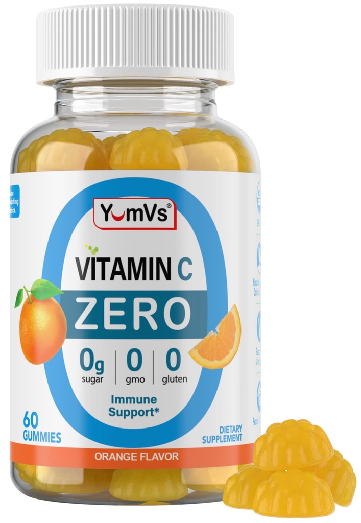 Yum-Vs - Zero Sugar Vitamin C Gummies for Adults & Kids - 250 mg VIT C Ανοσολογική υποστήριξη Gummy Vitamins - Sugar Free Μασώμενο συμπλήρωμα βιταμίνης C Gummy - Υψηλής ισχύος χορτοφαγική βιταμίνη C Boost (60)