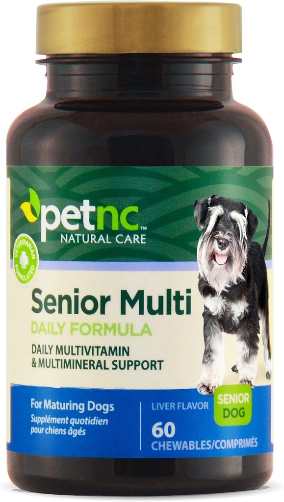 Petnc φυσική φροντίδα Senior πολλαπλών μασώμενα (60 Count), καθημερινή πολυβιταμίνη σκύλο & πολυμινορική υποστήριξη, περιλαμβάνει ψευδάργυρο, μαγνήσιο, σίδηρος & περισσότερα, υποστηρίζει τη συνολική υγεία, για ώριμους σκύλους, συκώτι Γεύση