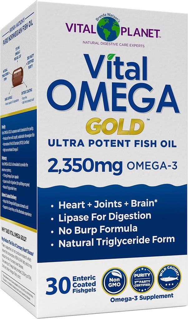 Vital Planet - Vital Omega Ultra Poent Wild Capted Omega 3 Fish Oil συμπλήρωμα με 2350mg υψηλής ισχύος Omega 3 συμπληρώματα λιπαρών οξέων EPA και DHA για την υποστήριξη του εγκεφάλου και της καρδιάς 30 Softgels
