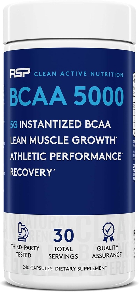 RSP BCAA 5000 (30 Serv), Premium BCAA κάψουλες για την αποκατάσταση μυών μετά την προπόνηση, αντοχή & ενέργεια, 5g της βασικής διακλαδισμένης αλυσίδας αμινοξέα ανά υπηρεσία