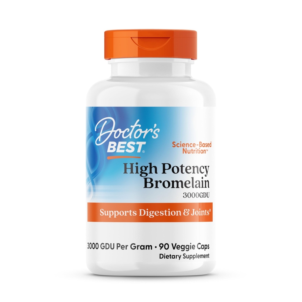 Doctor's Best 3000 GDU Bromelain Proteolytic Digestive Enzymes Συμπληρώματα, Υποστηρίζει Υγιεινή Πέψη, Κοινή Υγεία, Απορρόφηση θρεπτικών συστατικών, 500 mg, Capsule, 90 Count(Pack of 1)