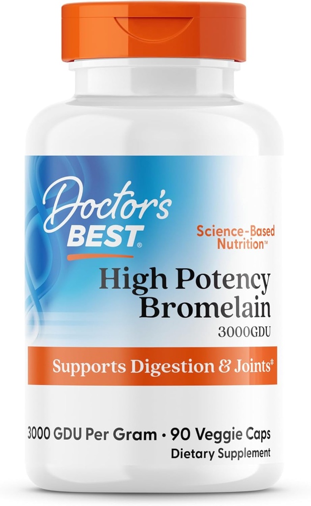 Doctor's Best 3000 GDU Bromelain Proteolytic Digestive Enzymes Συμπληρώματα, Υποστηρίζει Υγιεινή Πέψη, Κοινή Υγεία, Απορρόφηση θρεπτικών συστατικών, 500 mg, Capsule, 90 Count(Pack of 1)