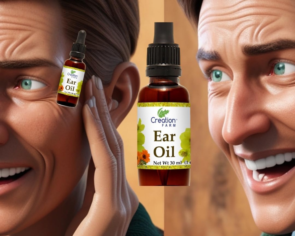 Creation Farm Ear Oil Drops with Mullein, Calendula, St Johns Wort, All Natural Herbal Relief for Earwax Relection, Earache Soothing, Ichy Irrited, Clogged or Dry Ears Made in USA