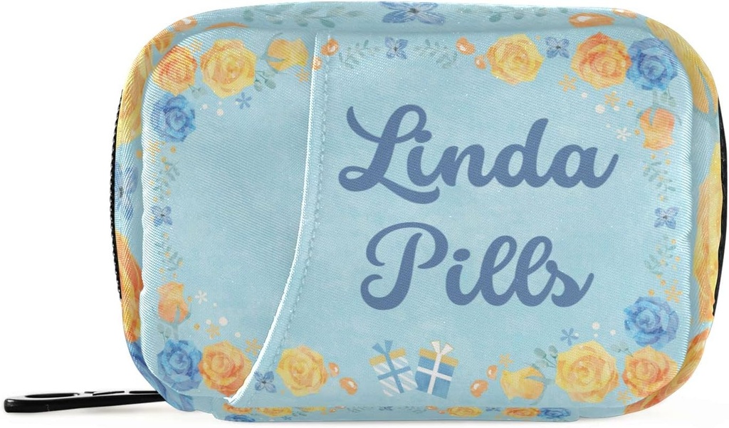 Κουτί χαπιών συνήθειας 7 ημερών Τσάντα χαπιών μπλε κίτρινο λουλούδι Εξατομικευμένη τσάντα ταξιδιών χαπιών με Zipper Φορητή εβδομαδιαία περίπτωση Συμπαγές μέγεθος για τον κάτοχο συμπλήρωμα βιταμίνης