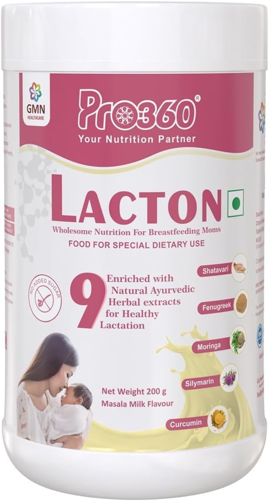 ATS Lacton Lactation Support Booster Protein Supplement Powder with Herbal Extracts for Breastfeeding and Lactating Mothers - Helps to Increase Breast Milk Supply - Masala Milk Flavor, 200g