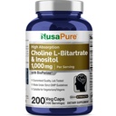 NusaPure Choline & Ινοσιτόλη 1000mg - 200 Veggie Caps (100% χορτοφάγοι, μη ΓΤΟ) Βιοπερίνη