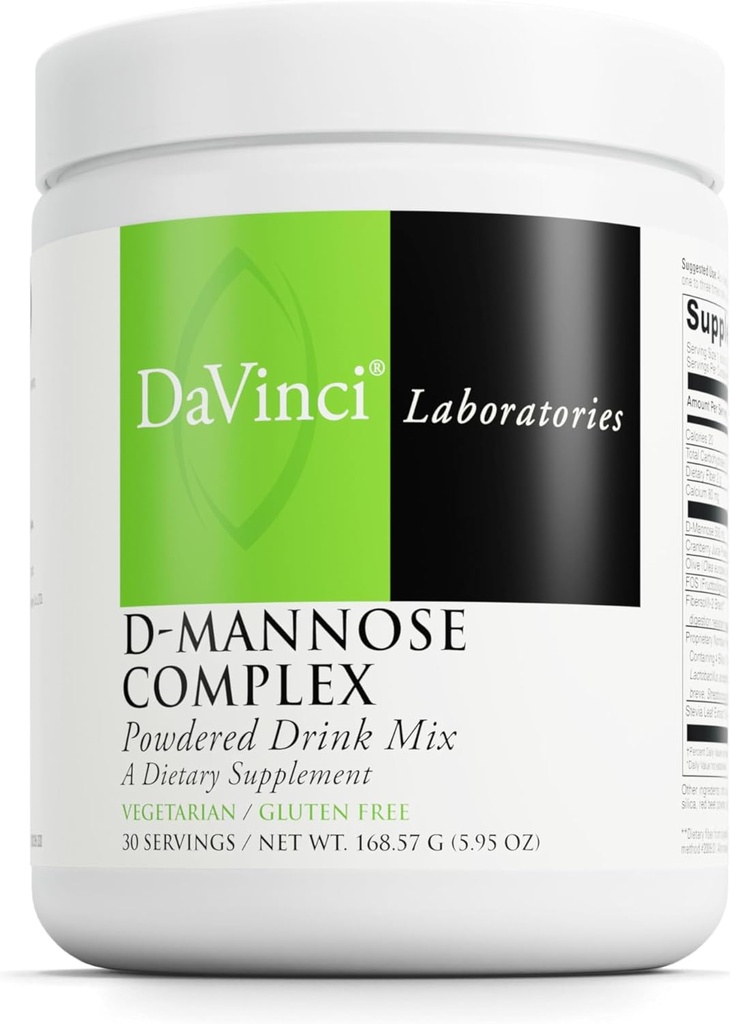 DAVINCI Labs D-Mannose Complex - Powder Drink Mix Υποστηρίζει το ανοσοποιητικό σύστημα και την ουρολοίμωξη της υγείας* - Βλάχος Health Aid with Calcium, Cranberry Juice Powder & Prebiotic Fiber* - 30 Servings (168.57 g)