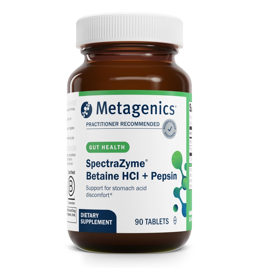 Μεταγονική SpectraZyme Betaine HCI + Pepsin - Υποστηρίζει το στομάχι Υγεία & Βοηθήματα στην πέψη* - με το Betaine HCl & Pepsin - Proteolytic Digestive Enzyme* - Non- GMO - 45 Μερίδες - 90 δισκία